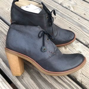 Bernardo Leather Lace Up Boot Bootie Heeled High Heel Gray Blue Slate Tan Brazil